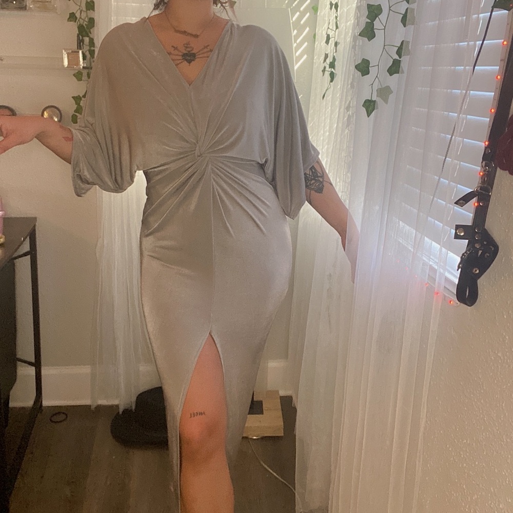 Grey slinky kimono dress